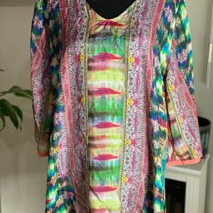 Johnny Was Multicolor Tunic with Pink and Green Accents